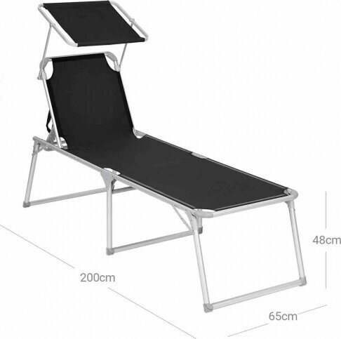 Sauļošanās krēsls ar baldahīnu Songmics, melns cena un informācija | Sauļošanās krēsli | 220.lv