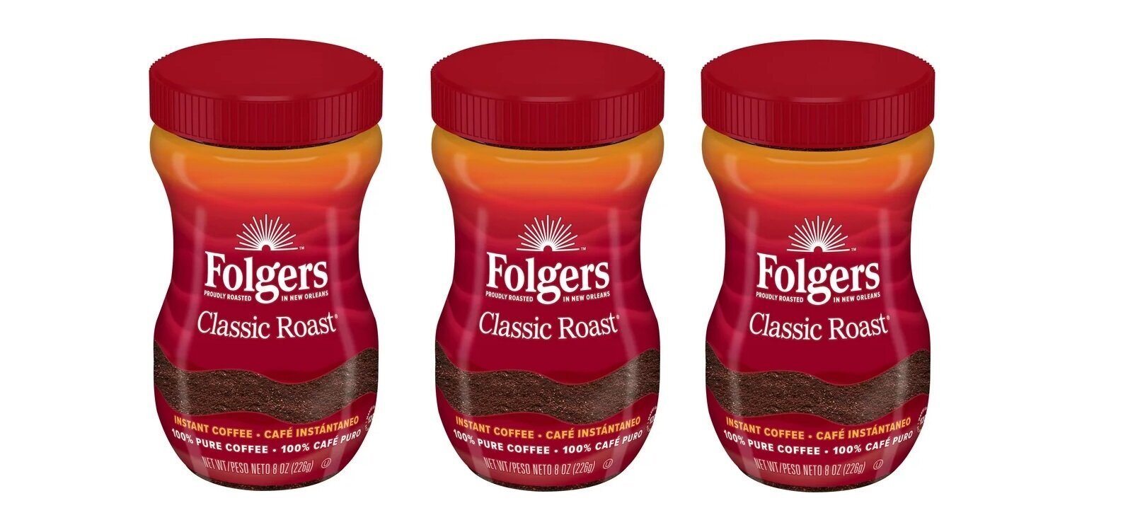 Šķīstošās kafijas komplekts Folgers Classic, 226g x 3gab. цена и информация | Kafija, kakao | 220.lv