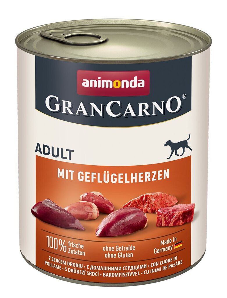 Animonda GranCarno pieaugušiem suņiem, ar cūkgaļu un putnu sirdīm, 800 g цена и информация | Konservi suņiem | 220.lv