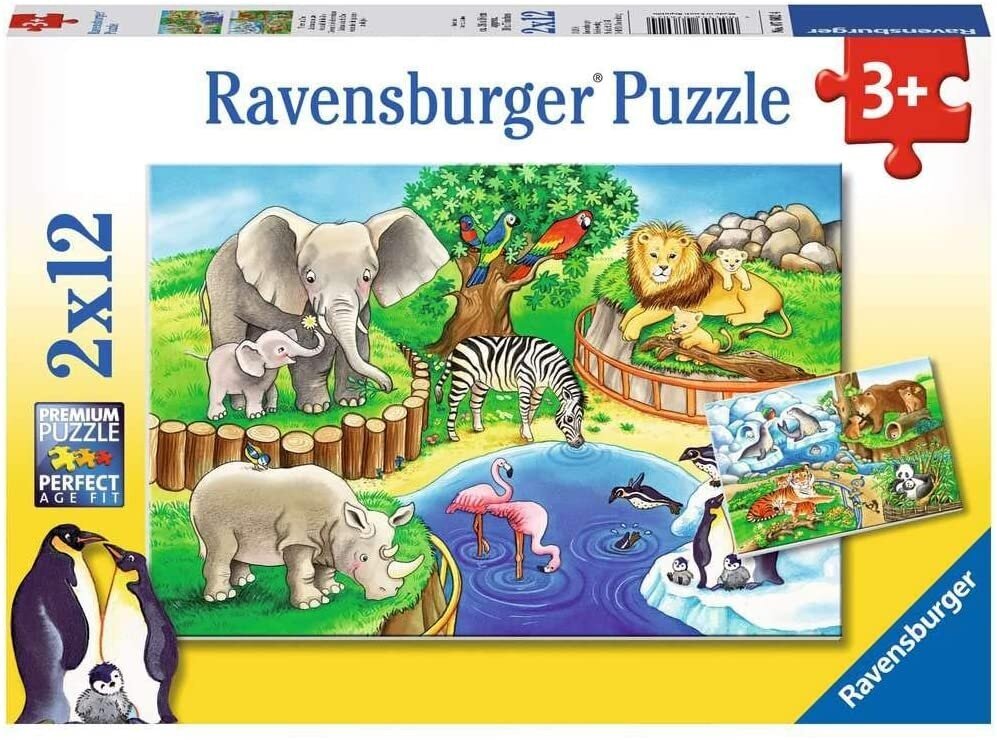 Puzle Ravensburger Dzīvnieki zoodārzā 07602, 2x12 d. цена и информация | Puzles, 3D puzles | 220.lv