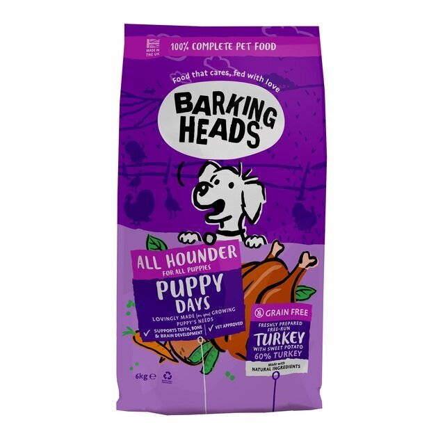Barking Heads Puppy Days sausa barība jauniem suņiem, ar tītaru, 6 kg cena un informācija | Sausā barība suņiem | 220.lv