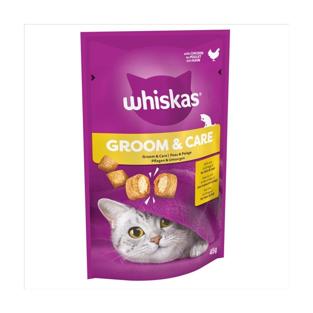 Whiskas Groom & Care pieaugušiem kaķiem, ar vistu, 8x45 g цена и информация | Gardumi kaķiem | 220.lv
