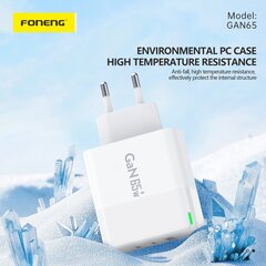 Foneng Wall charger GAN65 GaN - USB + 2xType C - PD 65W 3A with Type C to Type C white цена и информация | Зарядные устройства для телефонов | 220.lv