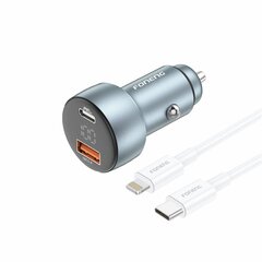 Foneng Car charger C18 - USB + Type C - PD 30W 3A with Type C to Lightning cable grey цена и информация | Зарядные устройства для телефонов | 220.lv