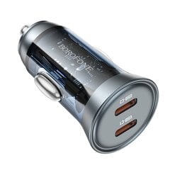 Borofone Car charger BZ26B Discovery - 2xType C - PD 45W 3A transparent-blue цена и информация | Зарядные устройства для телефонов | 220.lv