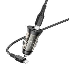 Borofone Car charger BZ26B Discovery - 2xType C - PD 45W 3A with Type C to Lightning cable transparent-black цена и информация | Зарядные устройства для телефонов | 220.lv