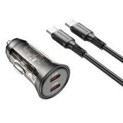 Borofone Car charger BZ26B Discovery - 2xType C - PD 45W 3A with Type C to Type C cable transparent-black цена и информация | Зарядные устройства для телефонов | 220.lv