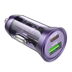 Borofone Car charger BZ26A Shadow - USB + Type C - PD 43W 3A with Type C to Type C cable transparent-purple цена и информация | Зарядные устройства для телефонов | 220.lv