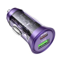 Borofone Car charger BZ26A Shadow - USB + Type C - PD 43W 3A transparent-black цена и информация | Зарядные устройства для телефонов | 220.lv