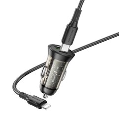 Borofone Car charger BZ26A Shadow - USB + Type C - PD 43W 3A with Type C to Lightning cable transparent-black цена и информация | Зарядные устройства для телефонов | 220.lv