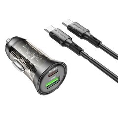 Borofone Car charger BZ26A Shadow - USB + Type C - PD 43W 3A with Type C to Type C cable transparent-black цена и информация | Зарядные устройства для телефонов | 220.lv