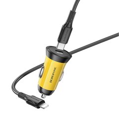 Borofone Car charger BZ26 Searcher - Typ C - PD 30W 3A with Type C to Type C cable yellow цена и информация | Зарядные устройства для телефонов | 220.lv