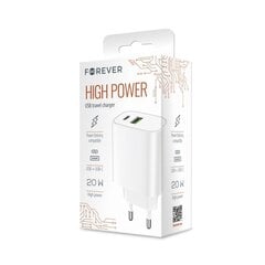 Forever wall charger 1xUSB QC 3.0 + 1xUSB-C PD 20W LS-04 white цена и информация | Зарядные устройства для телефонов | 220.lv
