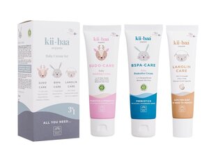 Kii-Baa Organic All You Need: успокаивающий крем для тела Sudo Care, 50 г + защитный крем для тела B5PA Care, 50 г + увлажняющий крем для тела Lanolin Care, 50 г цена и информация | Косметика для мам и детей | 220.lv