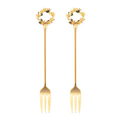 2 вилки для торта золотого цвета с декоративным наконечником цена и информация | Столовые приборы | 220.lv