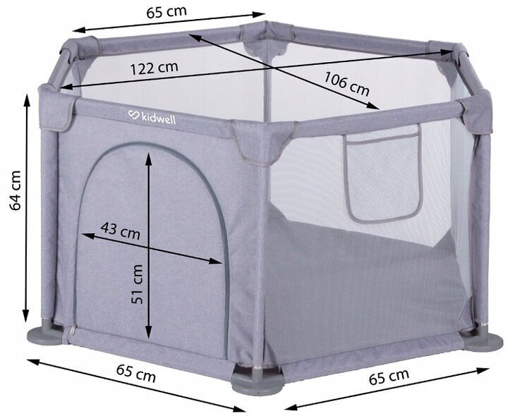 Saliekama bērnu manēža Kidwell Fanko, grey, 120x120 cm cena un informācija | Manēžas | 220.lv