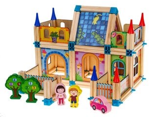 Деревянные кубики для детей 3+ Красочный набор из 128 шт. построить дом. цена и информация | Конструкторы и кубики | 220.lv
