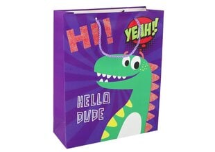 бумажный подарочный пакет - динозавр, 41,5x30x12, фиолетовый цена и информация | Упаковочные материалы для подарков | 220.lv