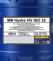 Гидравлическое масло Mannol Hydro HV ISO 32 2201,  20 л цена и информация | Моторное масло | 220.lv