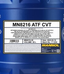 Transmisijas eļļa Mannol CVT Variator fluid, 20 l cena un informācija | Eļļas citām autodaļām | 220.lv