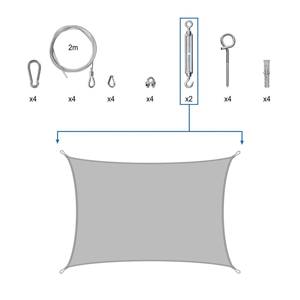 Kvadrātveida saulessargs ar stiprinājumiem Hobbygarden, 3x4,5 m, pelēka цена и информация | Saulessargi, markīzes un statīvi | 220.lv