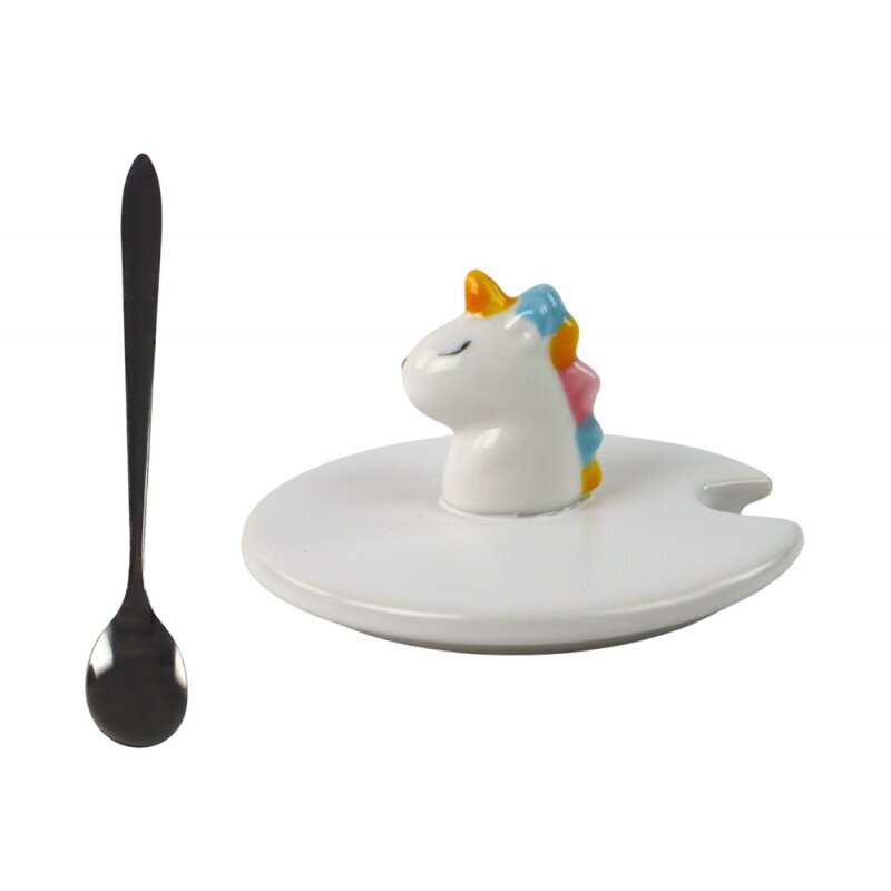 Lean Toys keramikas krūze ar karoti un vāku Unicorn/Unicorn, 350ml, zila cena un informācija | Glāzes, krūzes, karafes | 220.lv