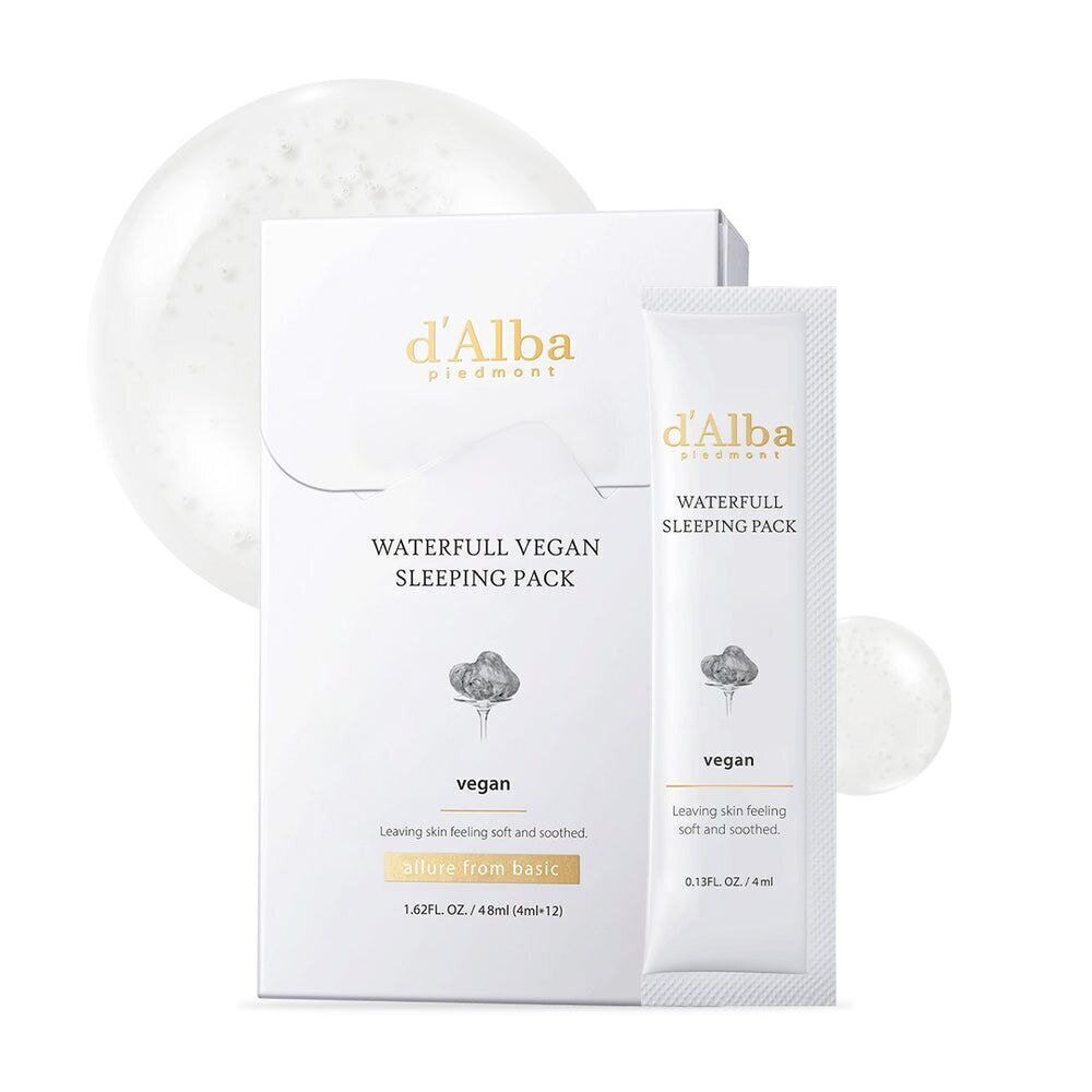 Nakts sejas maska d'Alba Waterfull Vegan Sleeping Pack, 4ml x 12gab. цена и информация | Sejas maskas, acu maskas | 220.lv