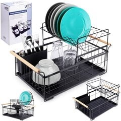 сушилка для посуды, черная, два яруса 48x29x28,5 см цена и информация | Кухонные принадлежности | 220.lv