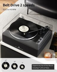 Виниловый проигрыватель Angles Horn, Bluetooth HiFi, динамики, встроенный фонокорректор, 33/45 об/мин, звукосниматель AT-3600L, черный цена и информация | Проигрыватели для пластинок, патефоны | 220.lv