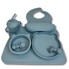 Bērnu silikona trauku komplekts, zils, 5 daļas cena un informācija | Bērnu trauki, piena uzglabāšanas trauciņi un piederumi | 220.lv