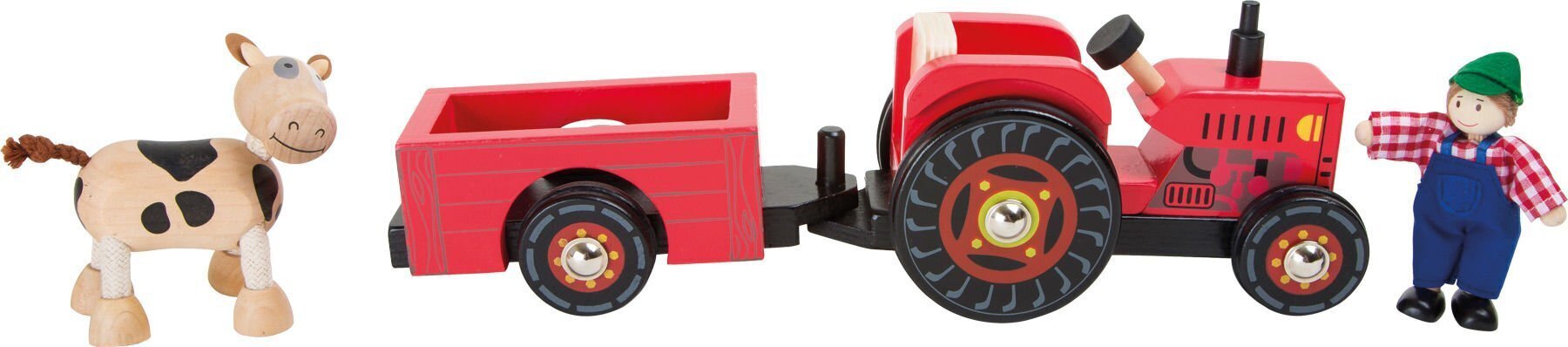 Koka traktors ar piekabi Small Foot, sarkans cena un informācija | Rotaļlietas zēniem | 220.lv
