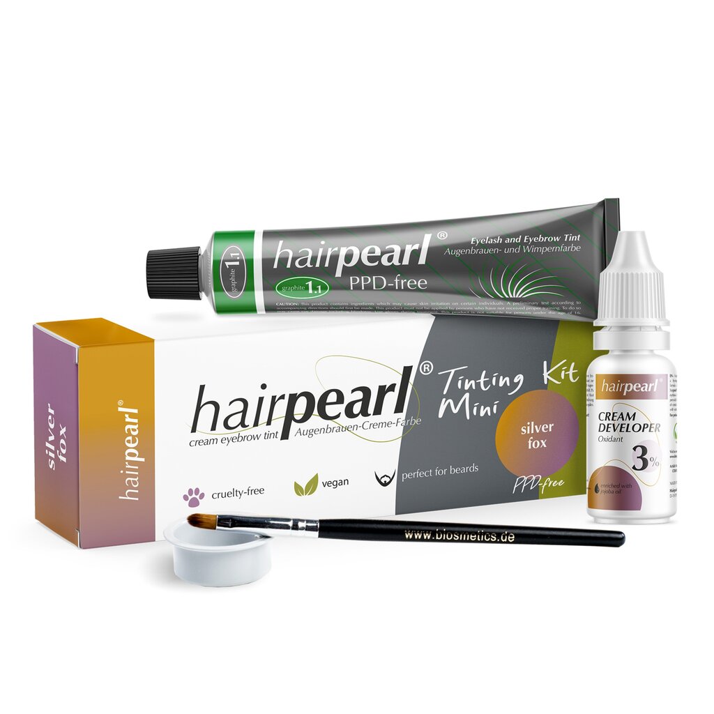 Skropstu/uzacu krāsošanas komplekts Hairpearl Tinting Kit Mini, Silver Fox цена и информация | Uzacu krāsas, zīmuļi | 220.lv