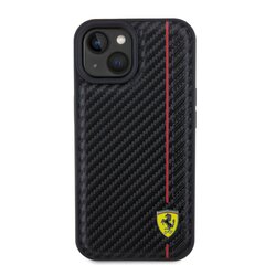 Ferrari PU Leather Carbon Vertical Red Line Case for iPhone 15 Black цена и информация | Чехлы для телефонов | 220.lv