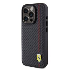 Ferrari PU Leather Carbon Vertical Red Line Case for iPhone 15 Pro Black цена и информация | Чехлы для телефонов | 220.lv