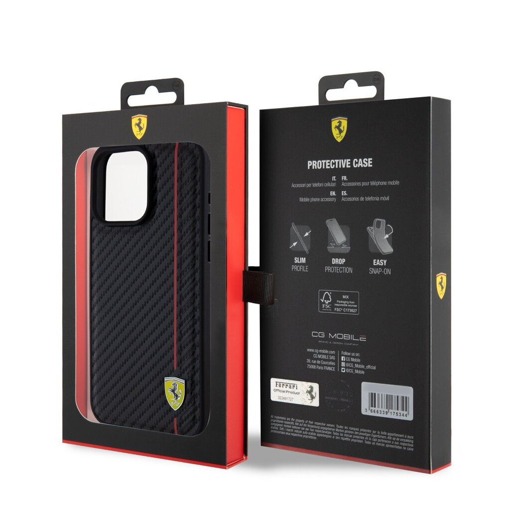 Ferrari Leather Carbon Vertical Red Line Case cena un informācija | Telefonu vāciņi, maciņi | 220.lv