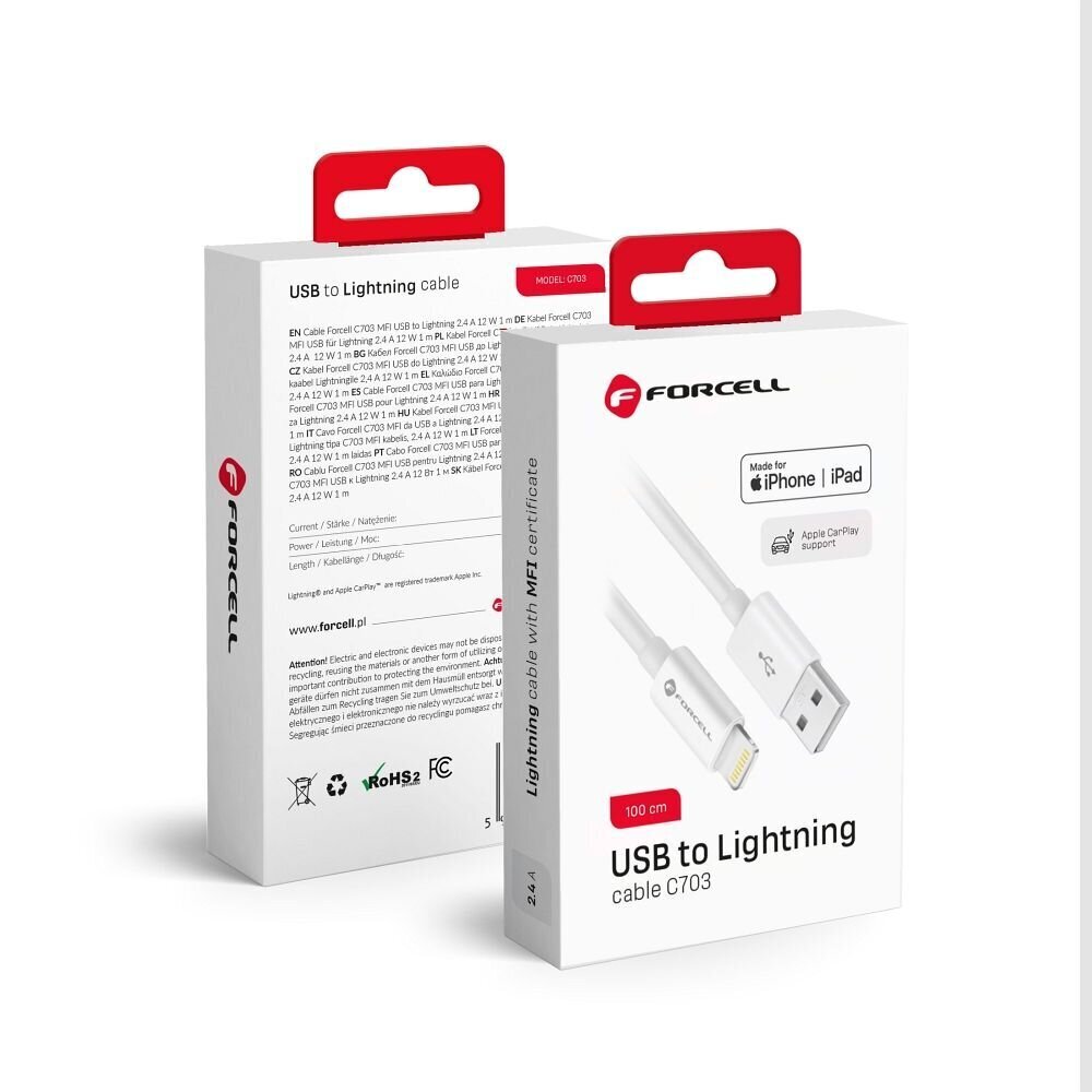 Forcell USB A - Lightning, 1m cena un informācija | Savienotājkabeļi | 220.lv