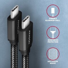 Кабель AXAGON BUCM3-CM10AB USB-C < > USB-C 3.2 поколения 1/PD 60 Вт/3 А/алюминий/черный в оплетке/1 м цена и информация | Кабели для телефонов | 220.lv