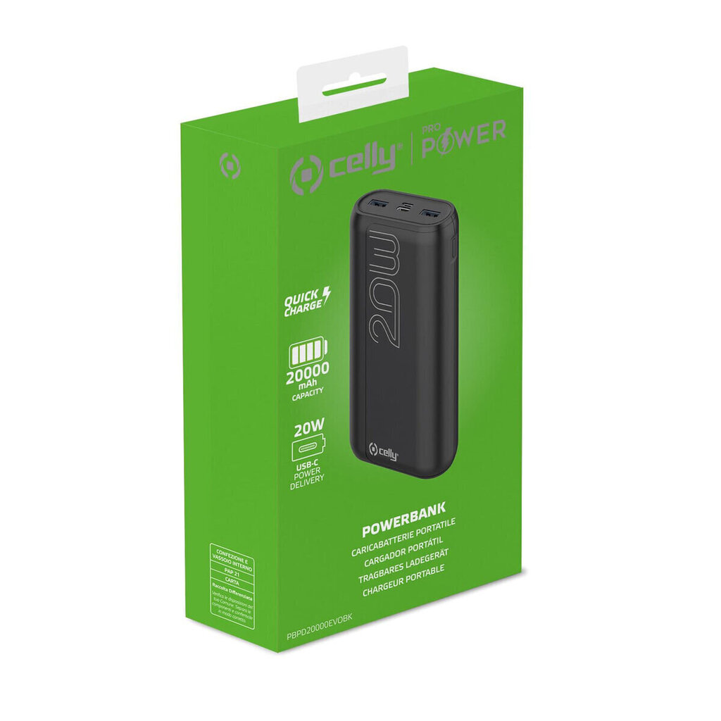 Celly PBPD20000EVOBK 20000 mAh цена и информация | Lādētāji-akumulatori (Power bank) | 220.lv