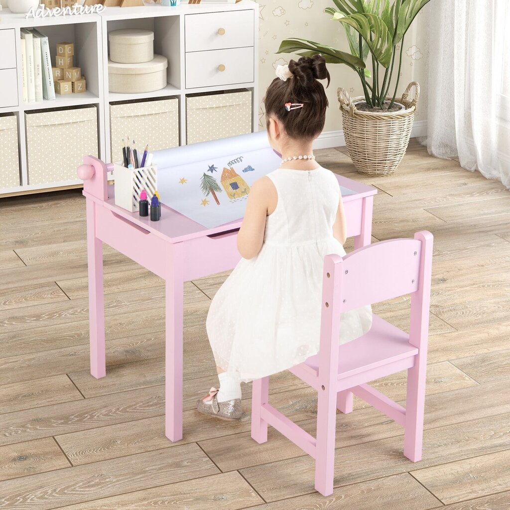 Bērnu galds ar krēslu Costway, rozā cena un informācija | Bērnu krēsliņi un bērnu galdiņi | 220.lv