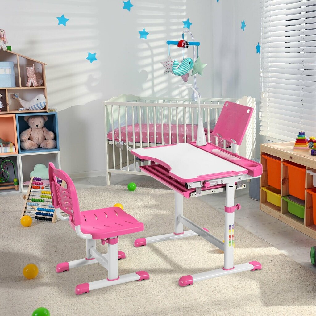 Bērnu galds ar regulējamu augstumu un lampu Costway, rozā cena un informācija | Bērnu krēsliņi un bērnu galdiņi | 220.lv