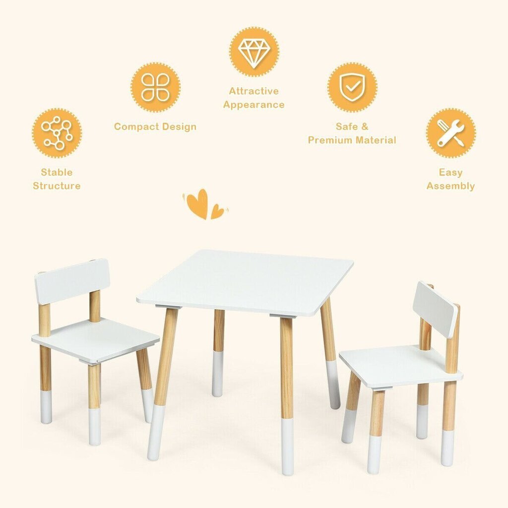 Bērnu galds un 2 krēslu komplekts Costway, balts цена и информация | Bērnu krēsliņi un bērnu galdiņi | 220.lv