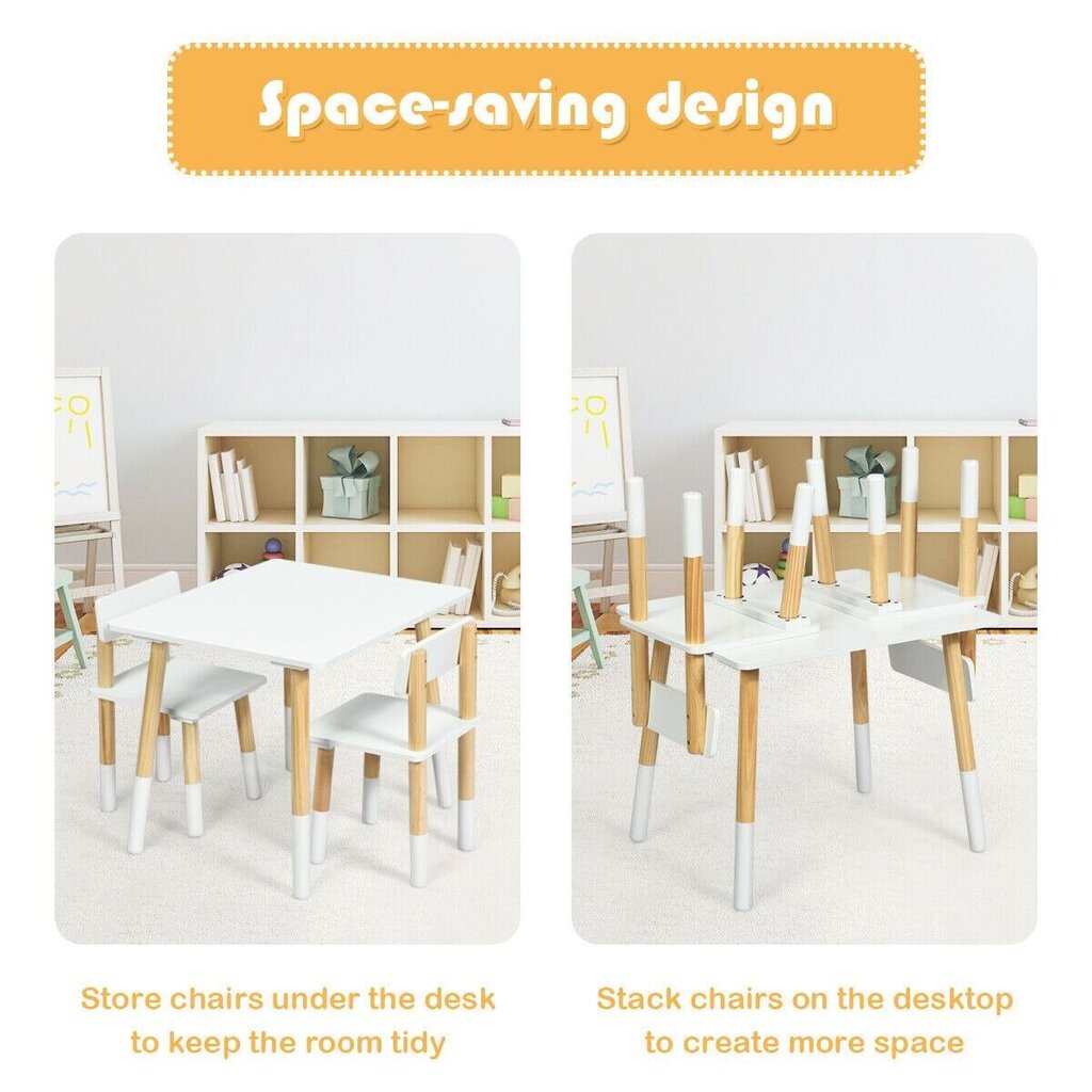 Bērnu galds un 2 krēslu komplekts Costway, balts цена и информация | Bērnu krēsliņi un bērnu galdiņi | 220.lv