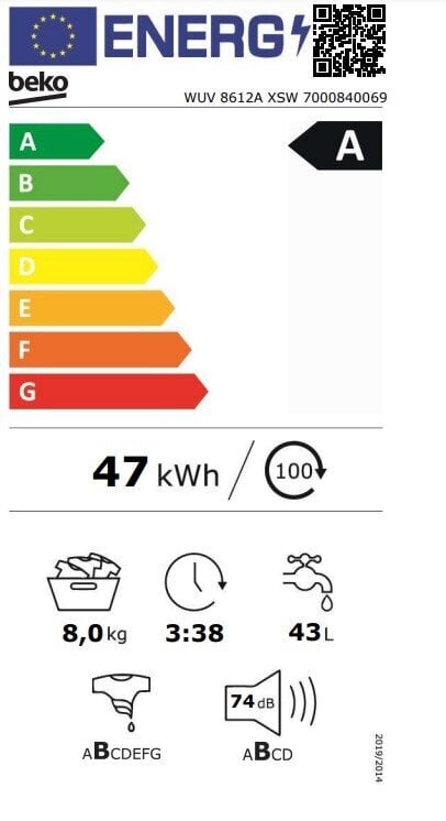 Beko WUV8612AXSW cena un informācija | Veļas mašīnas | 220.lv