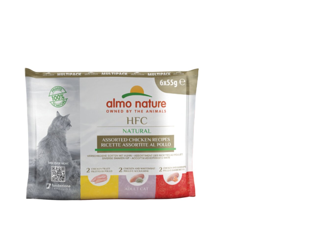 Almo Nature HFC Natural Multipack, papildbarība kaķiem, vistas gaļas asorti, 4x6, 24x55g cena un informācija | Konservi kaķiem | 220.lv