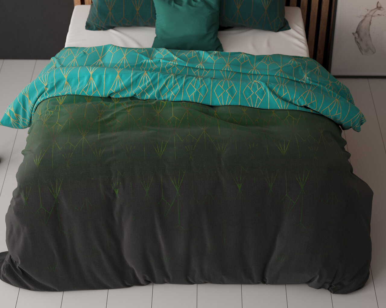 Gultasveļas komplekts Sleeptime Bowen 240 x 220 cm, zaļš, 3 daļas cena un informācija | Gultas veļas komplekti | 220.lv
