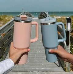 Стакан Freshy Cup Traveller с трубочкой Пастельно-розовый, чашка для воды 1,2 л, кувшин для воды, термос цена и информация | Термосы, термокружки | 220.lv