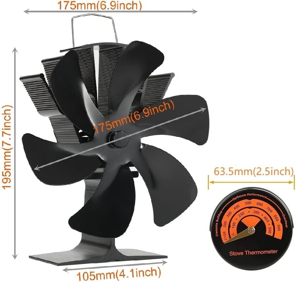 Pašiedarbojošs kamīna ventilators ar 6 lāpstiņām Highsam, melns цена и информация | Kamīnu un krāšņu aksesuāri | 220.lv