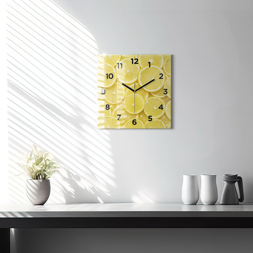 Sienas pulkstenis Citrona Šķēles, 30x30 cm cena un informācija | Pulksteņi | 220.lv