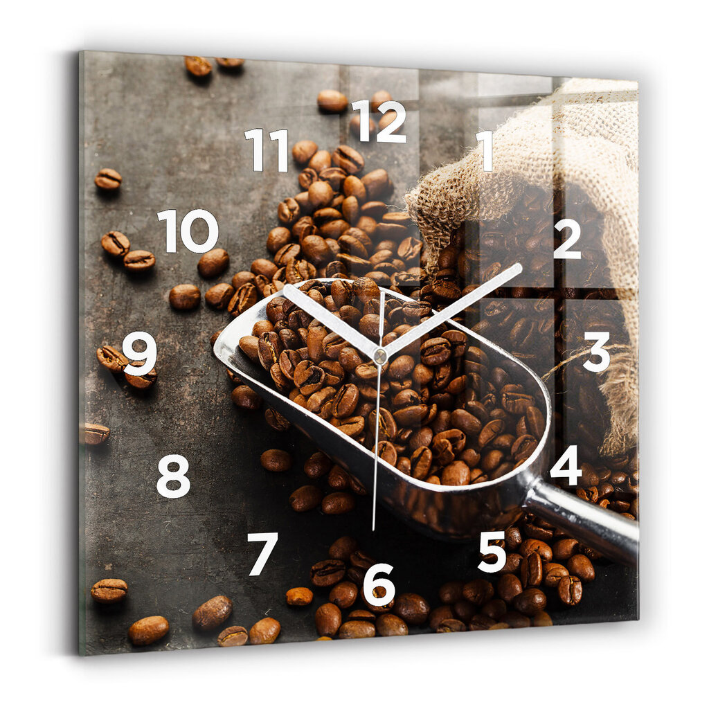 Sienas pulkstenis Kafijas Pupiņu Soma, 30x30 cm цена и информация | Pulksteņi | 220.lv