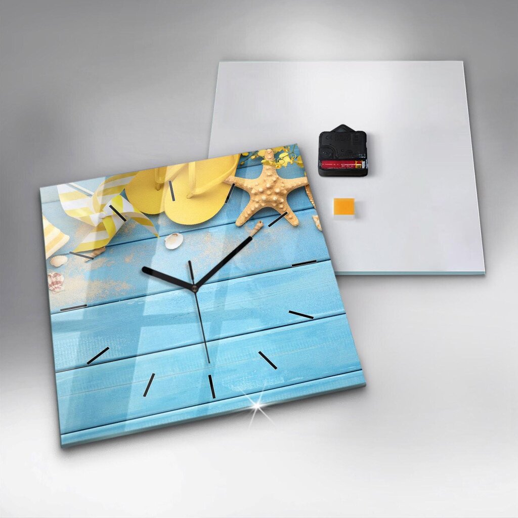 Sienas pulkstenis Pludmales Piederumi Un Dēļi, 30x30 cm цена и информация | Pulksteņi | 220.lv